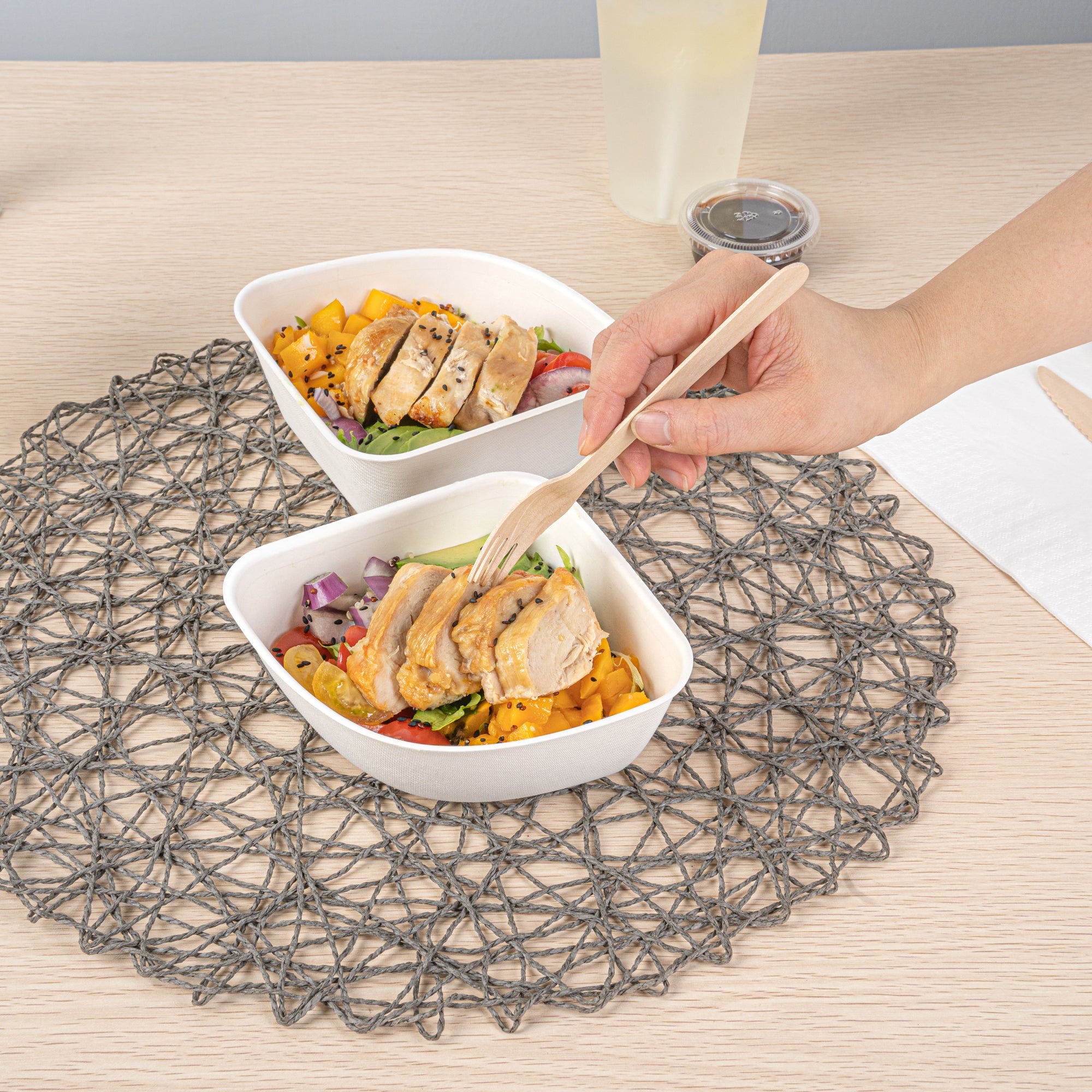 Pulp Safe Modular No PFAS Added 17 oz White Sugarcane / Bagasse Bowl - Home Compostable - 5 1/4" x 5 1/4" x 2 1/4" - 100 count box
