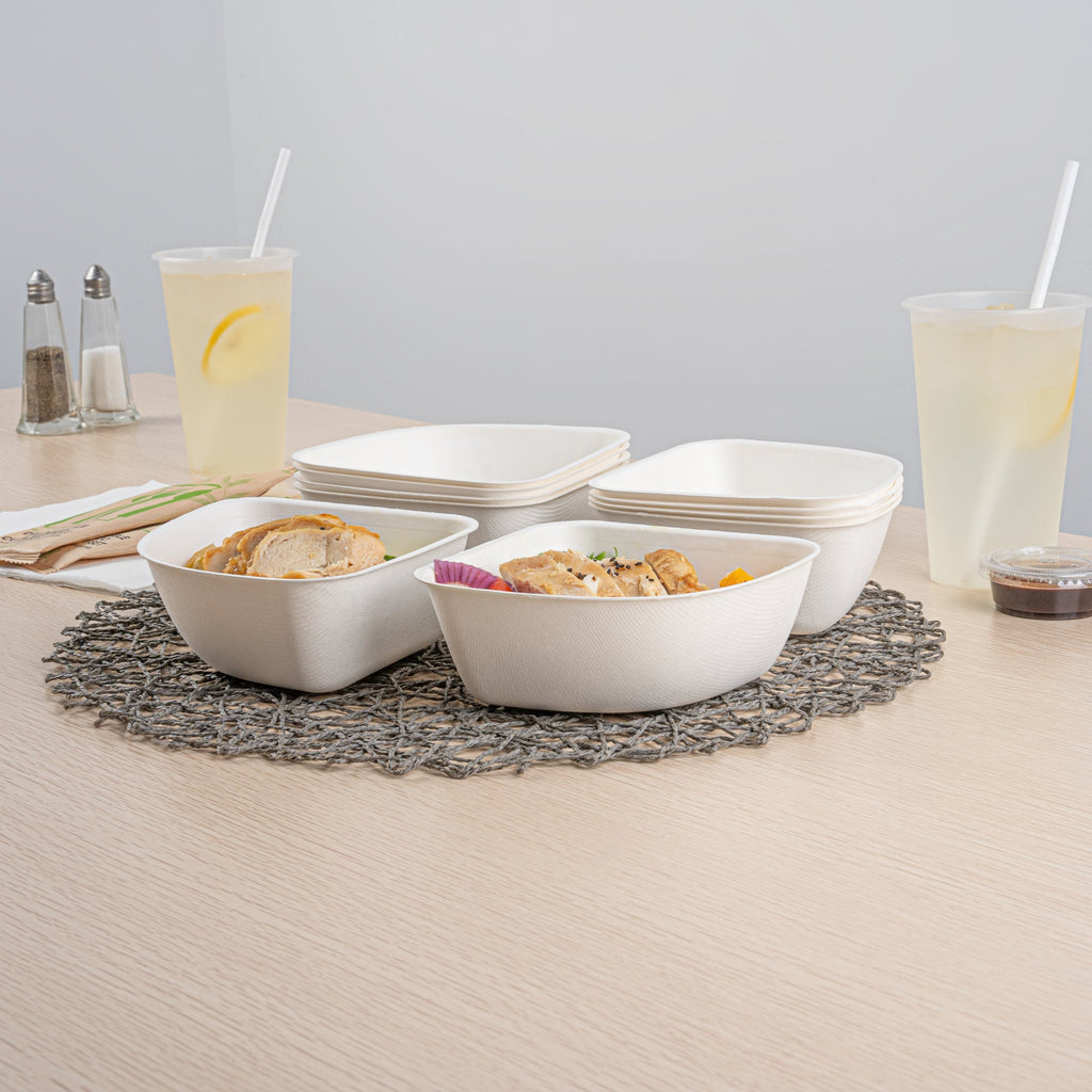Pulp Safe Modular No PFAS Added 17 oz White Sugarcane / Bagasse Bowl - Home Compostable - 5 1/4" x 5 1/4" x 2 1/4" - 100 count box