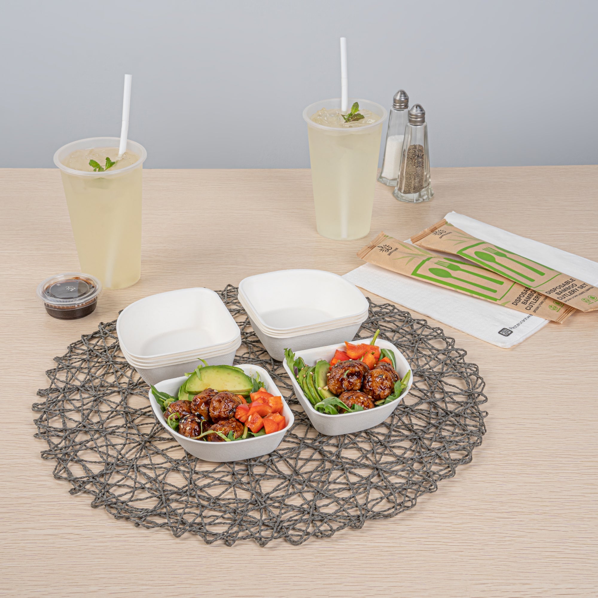Pulp Safe Modular No PFAS Added 7 oz White Sugarcane / Bagasse Bowl - Home Compostable - 4" x 4" x 1 1/4" - 25 count box