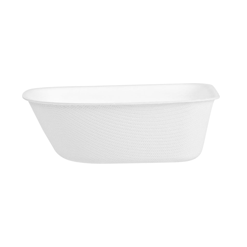 Pulp Safe Modular No PFAS Added 7 oz White Sugarcane / Bagasse Bowl - Home Compostable - 4" x 4" x 1 1/4" - 25 count box