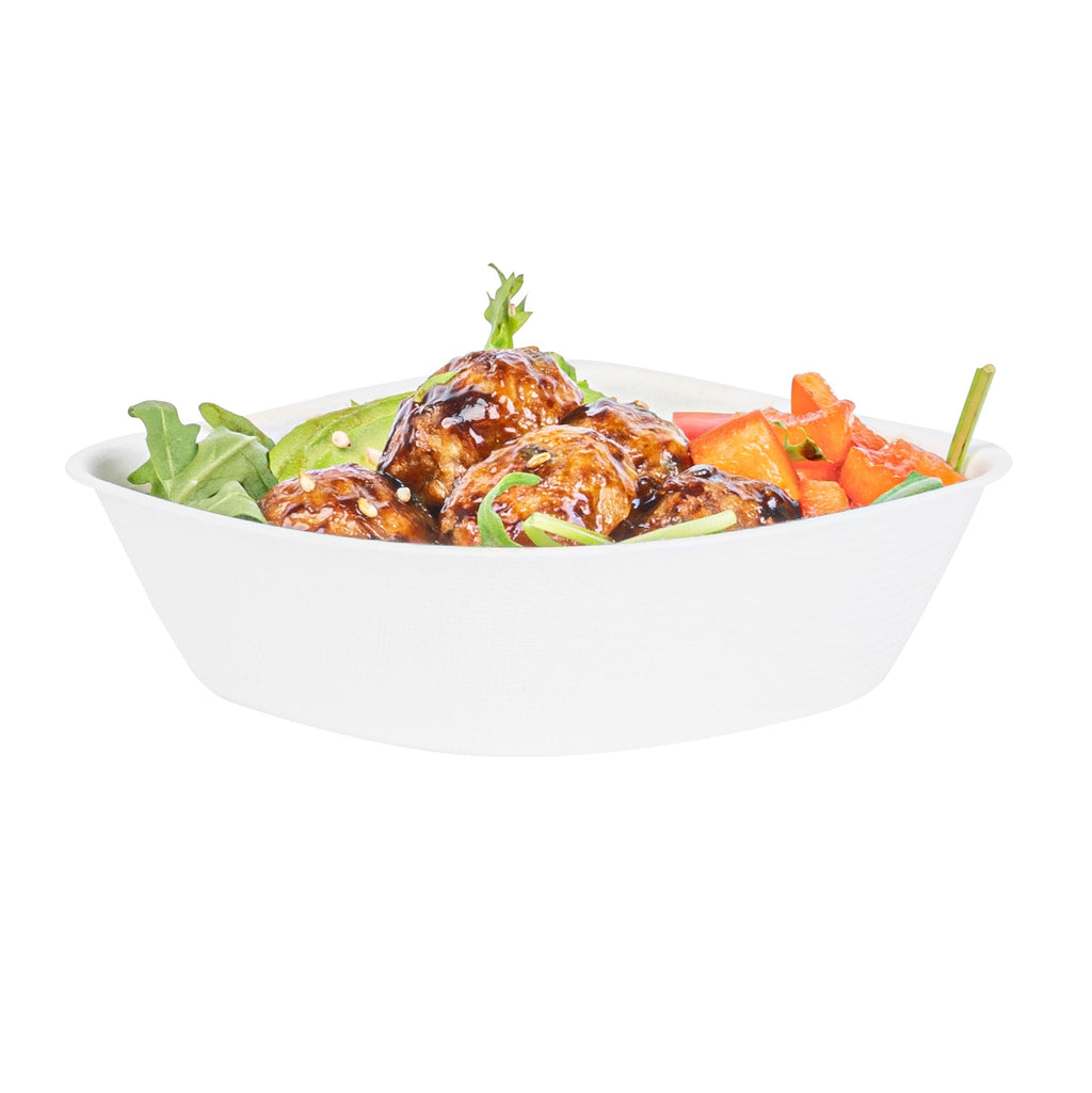 Pulp Safe Modular No PFAS Added 7 oz White Sugarcane / Bagasse Bowl - Home Compostable - 4" x 4" x 1 1/4" - 100 count box