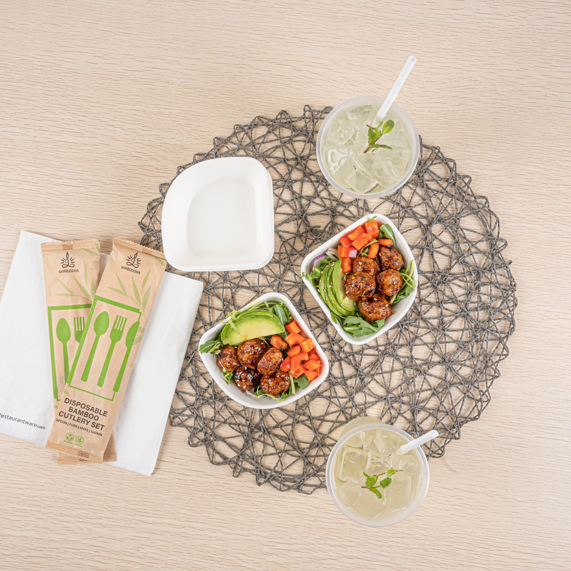 Pulp Safe Modular No PFAS Added 7 oz White Sugarcane / Bagasse Bowl - Home Compostable - 4" x 4" x 1 1/4" - 100 count box