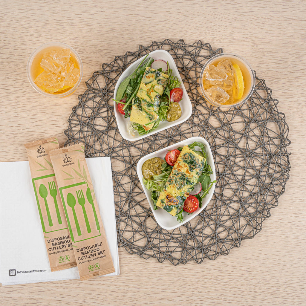 Pulp Safe Modular No PFAS Added White Sugarcane / Bagasse Plate - Home Compostable - 5 1/4" x 5 1/4" x 1/2" - 25 count box