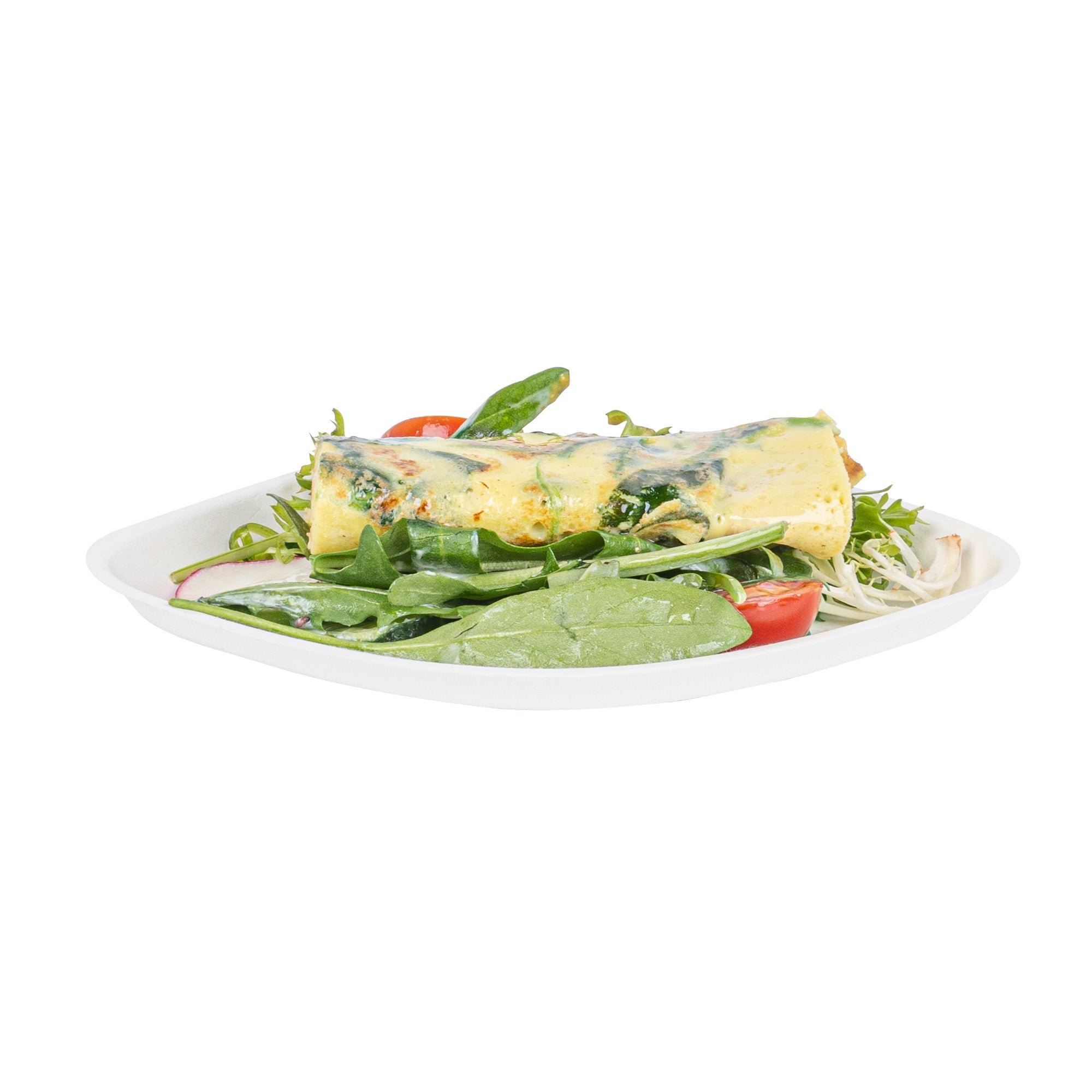 Pulp Safe Modular No PFAS Added White Sugarcane / Bagasse Plate - Home Compostable - 5 1/4" x 5 1/4" x 1/2" - 100 count box