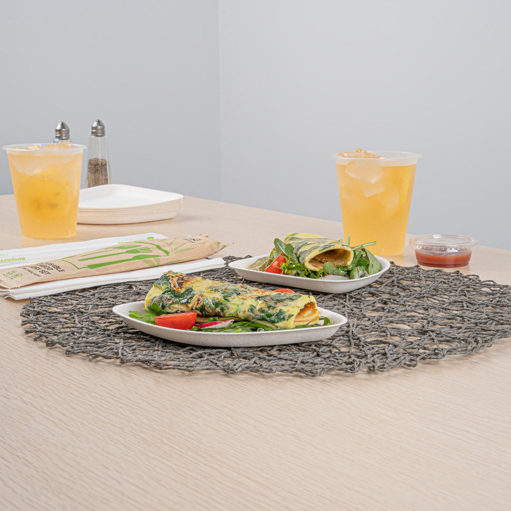 Pulp Safe Modular No PFAS Added White Sugarcane / Bagasse Plate - Home Compostable - 5 1/4" x 5 1/4" x 1/2" - 100 count box