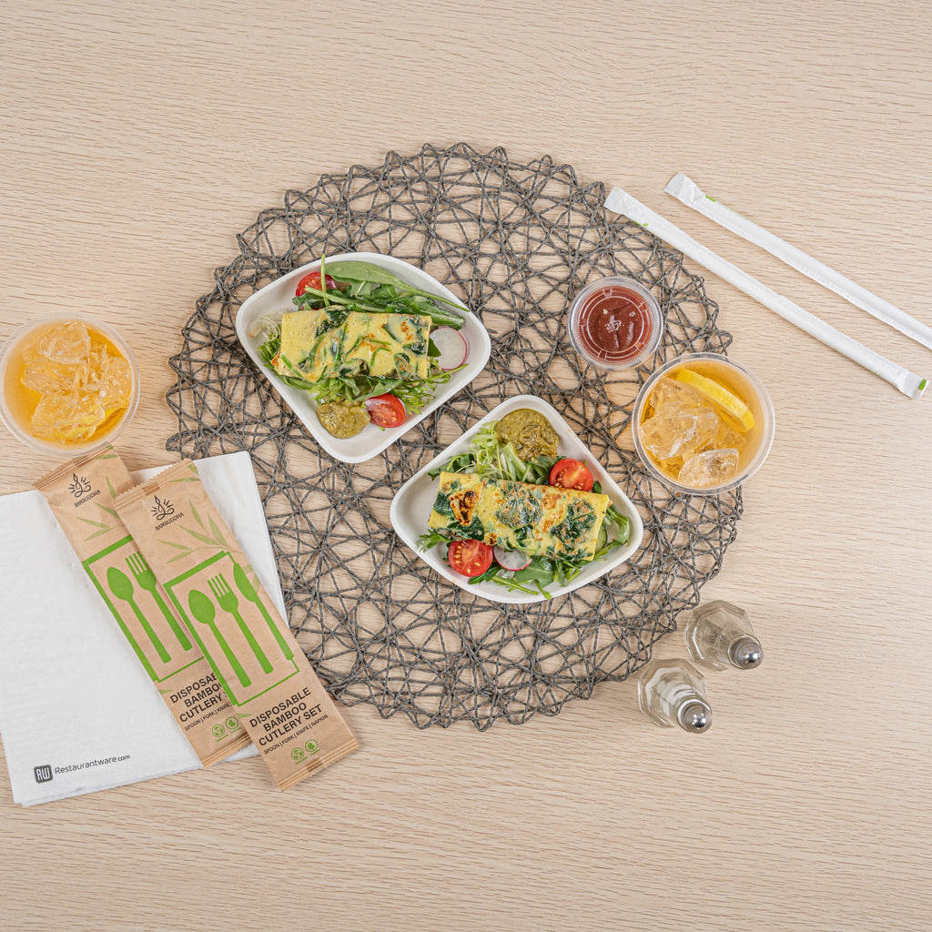Pulp Safe Modular No PFAS Added White Sugarcane / Bagasse Plate - Home Compostable - 5 1/4" x 5 1/4" x 1/2" - 100 count box