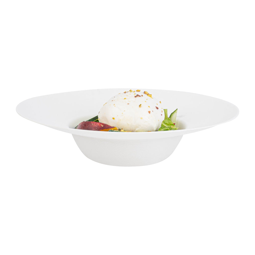 Pulp Safe No PFAS Added 10 oz White Sugarcane / Bagasse Salad Bowl / Dessert Plate - Home Compostable - 8 3/4" x 8 3/4" x 2" - 25 count box