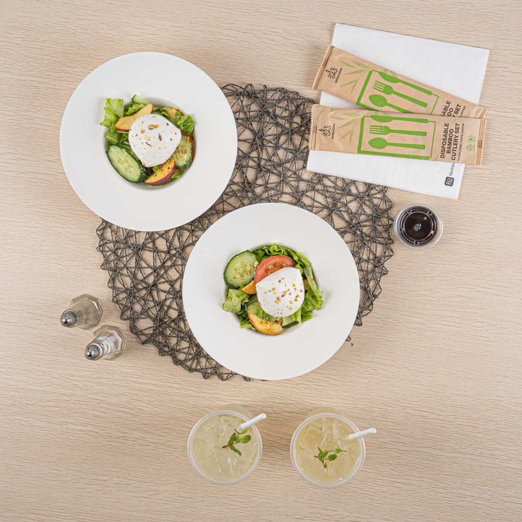 Pulp Safe No PFAS Added 10 oz White Sugarcane / Bagasse Salad Bowl / Dessert Plate - Home Compostable - 8 3/4" x 8 3/4" x 2" - 25 count box