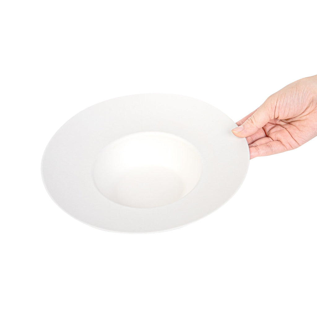 Pulp Safe No PFAS Added 10 oz White Sugarcane / Bagasse Salad Bowl / Dessert Plate - Home Compostable - 8 3/4" x 8 3/4" x 2" - 100 count box