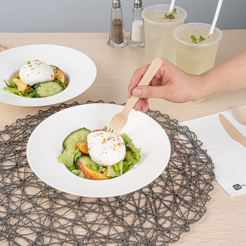 Pulp Safe No PFAS Added 10 oz White Sugarcane / Bagasse Salad Bowl / Dessert Plate - Home Compostable - 8 3/4" x 8 3/4" x 2" - 100 count box