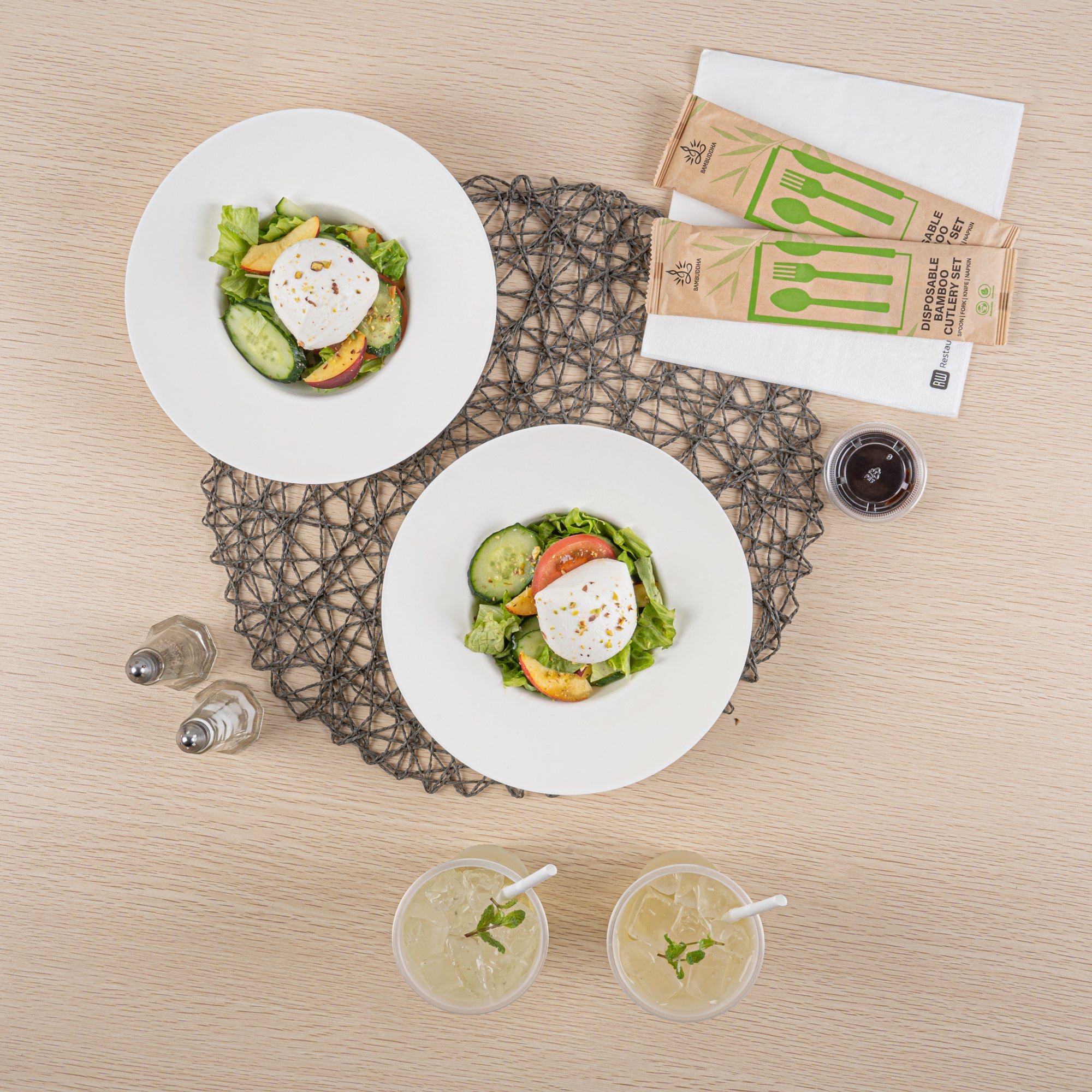Pulp Safe No PFAS Added 10 oz White Sugarcane / Bagasse Salad Bowl / Dessert Plate - Home Compostable - 8 3/4" x 8 3/4" x 2" - 100 count box