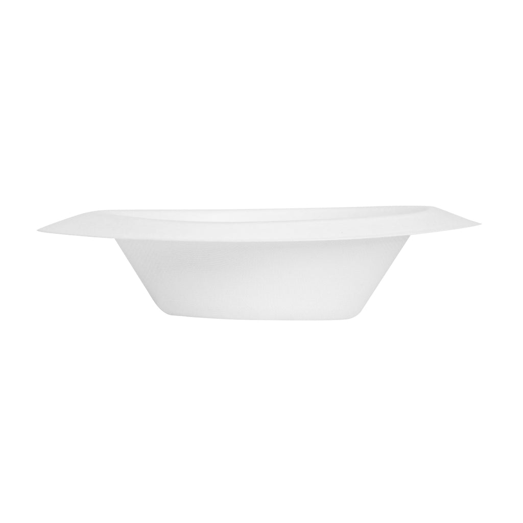 Pulp Safe No PFAS Added 12 oz Oval White Sugarcane / Bagasse Bowl - Home Compostable - 8 1/2" x 5 3/4" x 2 1/4" - 100 count box