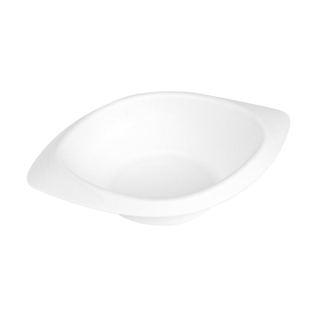 Pulp Safe No PFAS Added 12 oz Oval White Sugarcane / Bagasse Bowl - Home Compostable - 8 1/2" x 5 3/4" x 2 1/4" - 100 count box