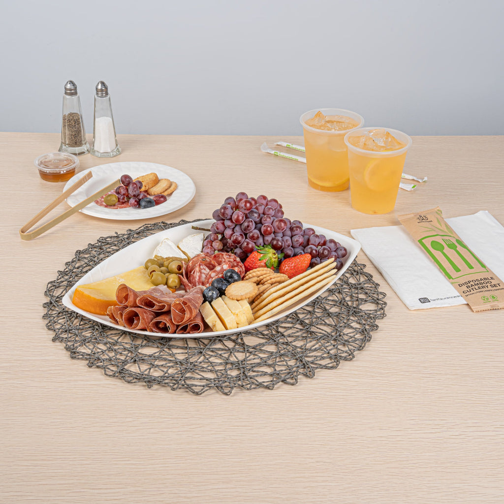 Pulp Safe Modular No PFAS Added White Sugarcane / Bagasse Tray - Home Compostable - 14" x 9 1/4" x 1 1/2" - 25 count box