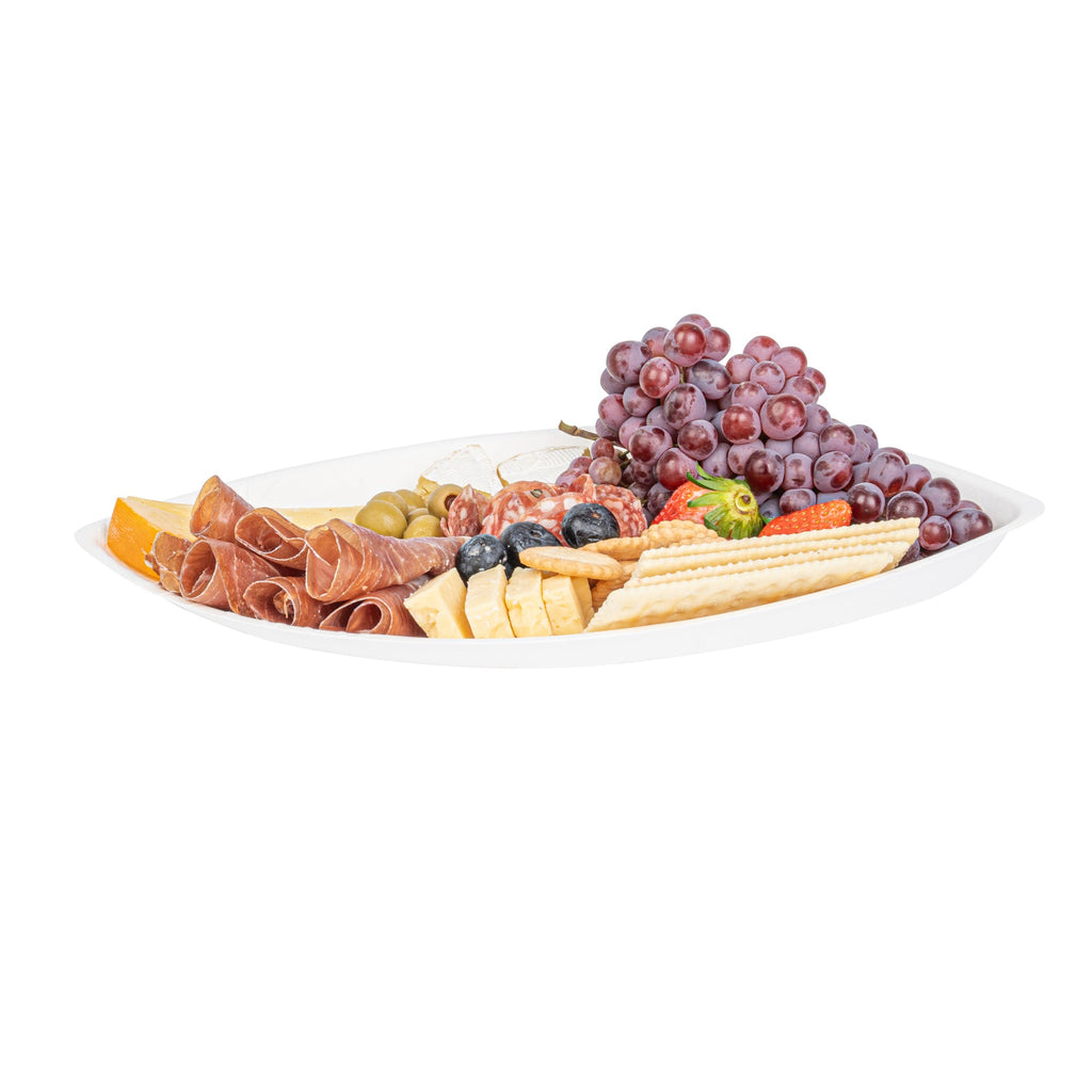 Pulp Safe Modular No PFAS Added White Sugarcane / Bagasse Tray - Home Compostable - 14" x 9 1/4" x 1 1/2" - 100 count box