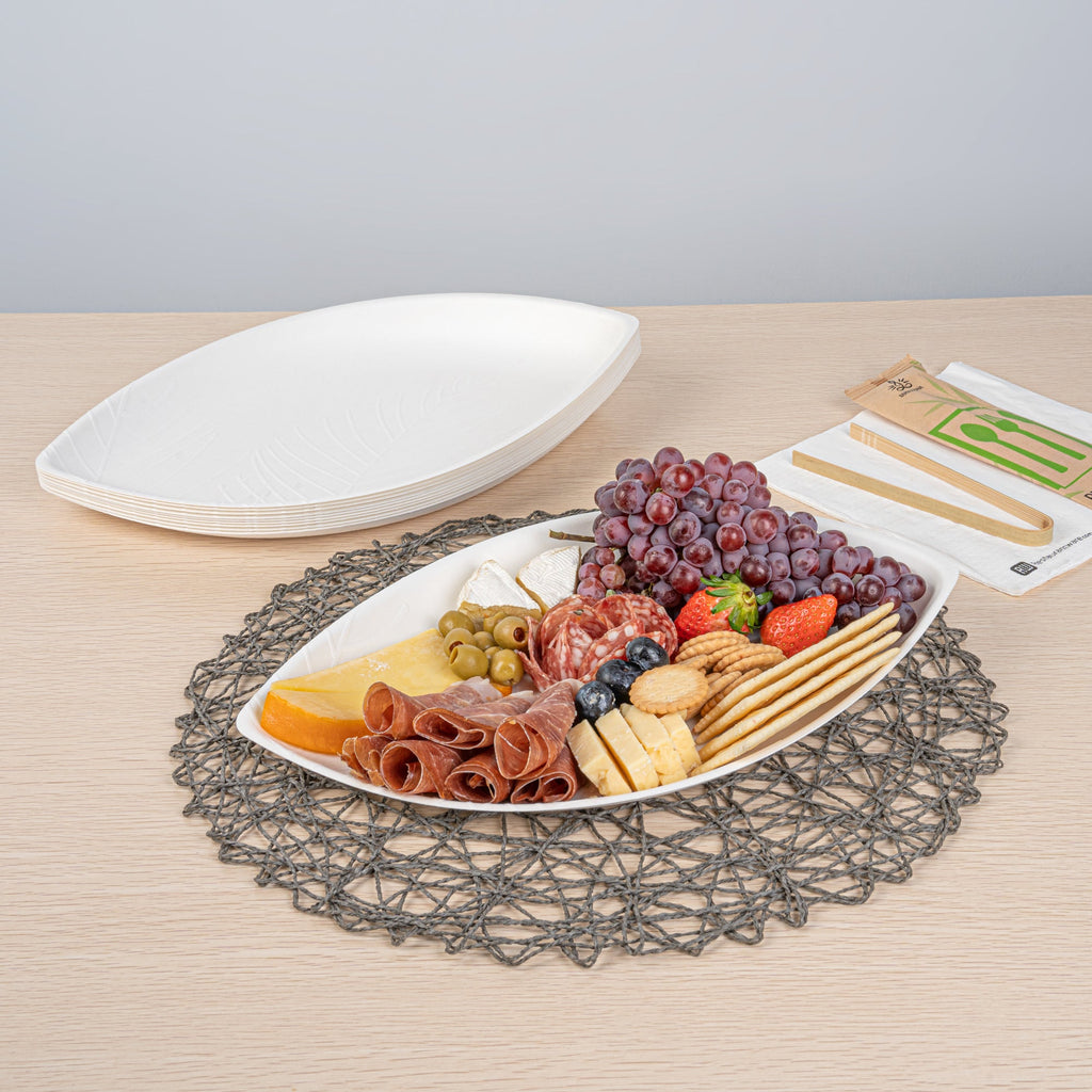 Pulp Safe Modular No PFAS Added White Sugarcane / Bagasse Tray - Home Compostable - 14" x 9 1/4" x 1 1/2" - 100 count box