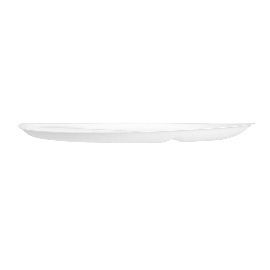 Pulp Safe Modular No PFAS Added White Sugarcane / Bagasse Tray - Home Compostable, 2 Compartments - 18 1/2" x 11 1/4" - 25 count box