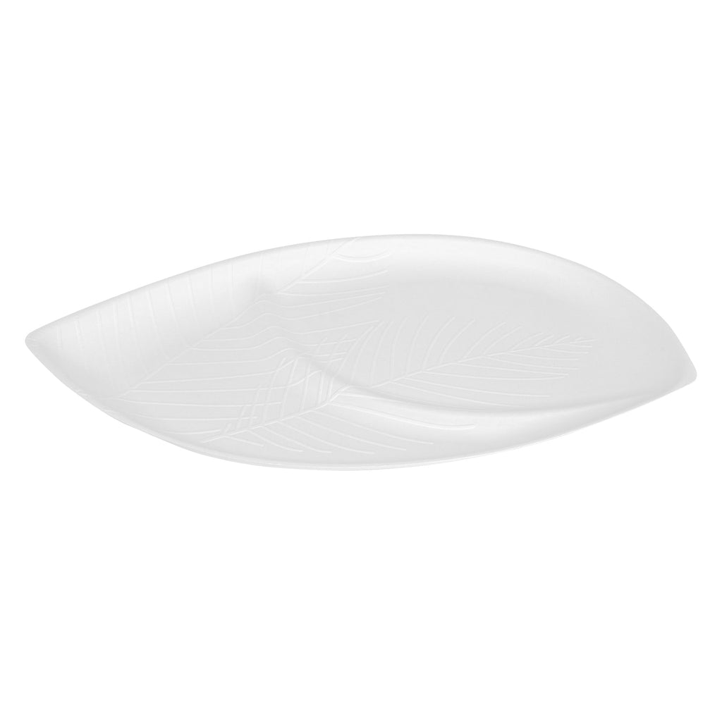 Pulp Safe Modular No PFAS Added White Sugarcane / Bagasse Tray - Home Compostable, 2 Compartments - 18 1/2" x 11 1/4" - 25 count box