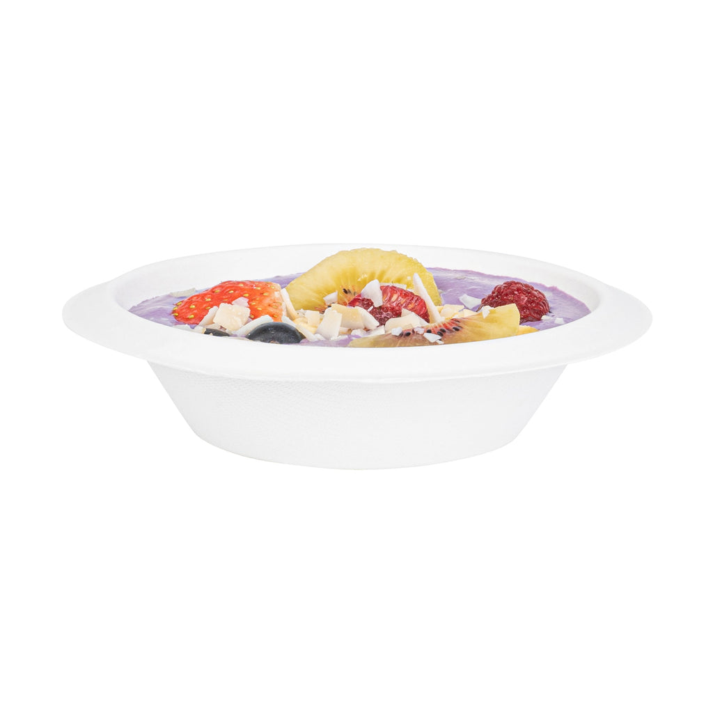 Pulp Safe No PFAS Added 7 oz Oval White Sugarcane / Bagasse Bowl - Home Compostable - 6" x 5" x 1 1/2" - 25 count box