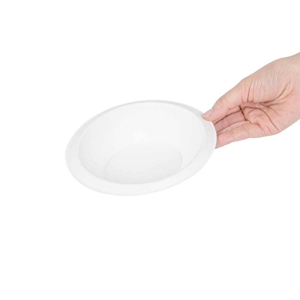 Pulp Safe No PFAS Added 7 oz Oval White Sugarcane / Bagasse Bowl - Home Compostable - 6" x 5" x 1 1/2" - 25 count box