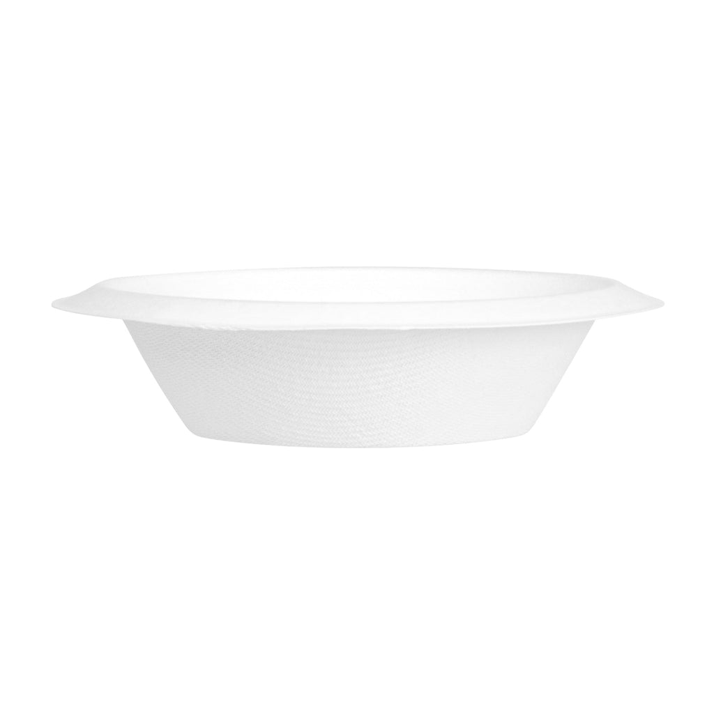 Pulp Safe No PFAS Added 7 oz Oval White Sugarcane / Bagasse Bowl - Home Compostable - 6" x 5" x 1 1/2" - 100 count box