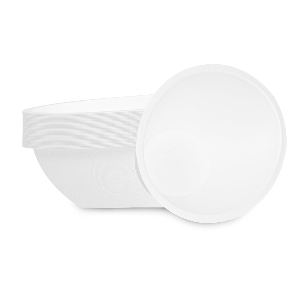 Pulp Safe No PFAS Added 27 oz Oval White Sugarcane / Bagasse Bowl - Home Compostable - 8 3/4" x 6 3/4" x 3 1/4" - 25 count box
