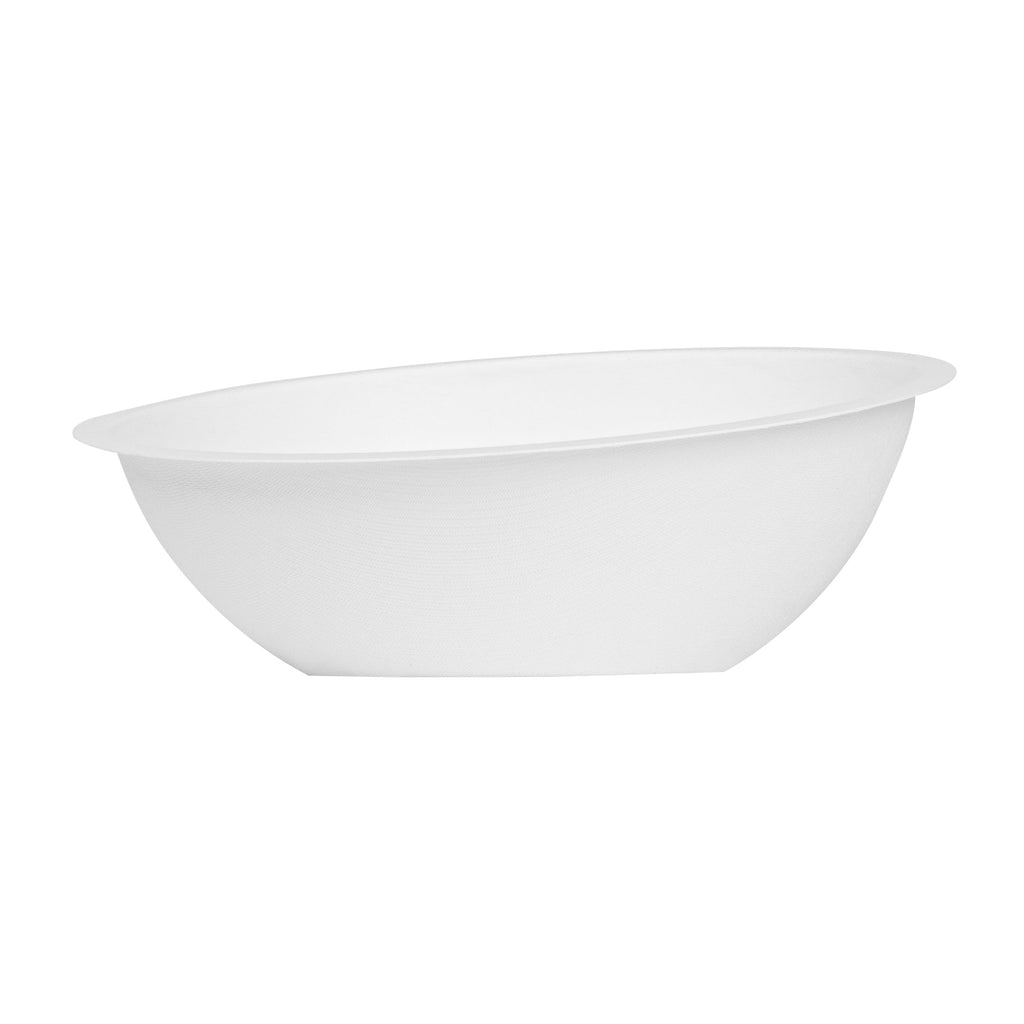 Pulp Safe No PFAS Added 27 oz Oval White Sugarcane / Bagasse Bowl - Home Compostable - 8 3/4" x 6 3/4" x 3 1/4" - 100 count box