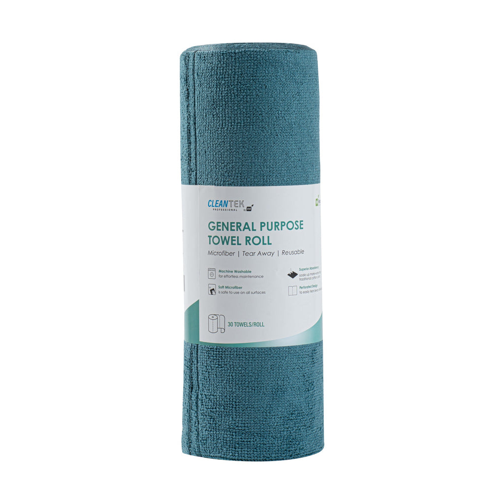 Clean Tek Professional Teal Microfiber General Purpose Towel Roll - Tear Away - 11 3/4" x 11 3/4" - 30 count box