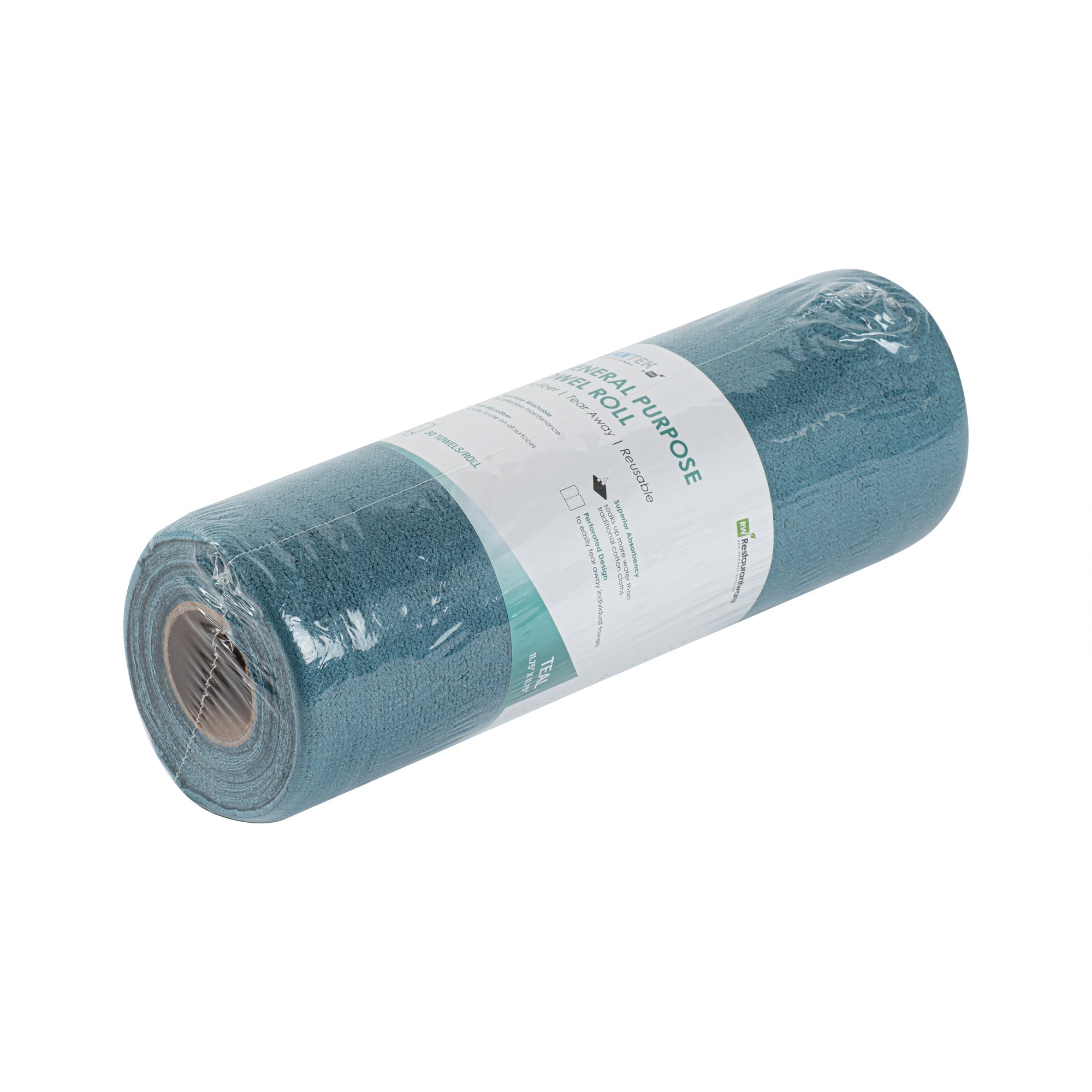 Clean Tek Professional Teal Microfiber General Purpose Towel Roll - Tear Away - 11 3/4" x 11 3/4" - 30 count box