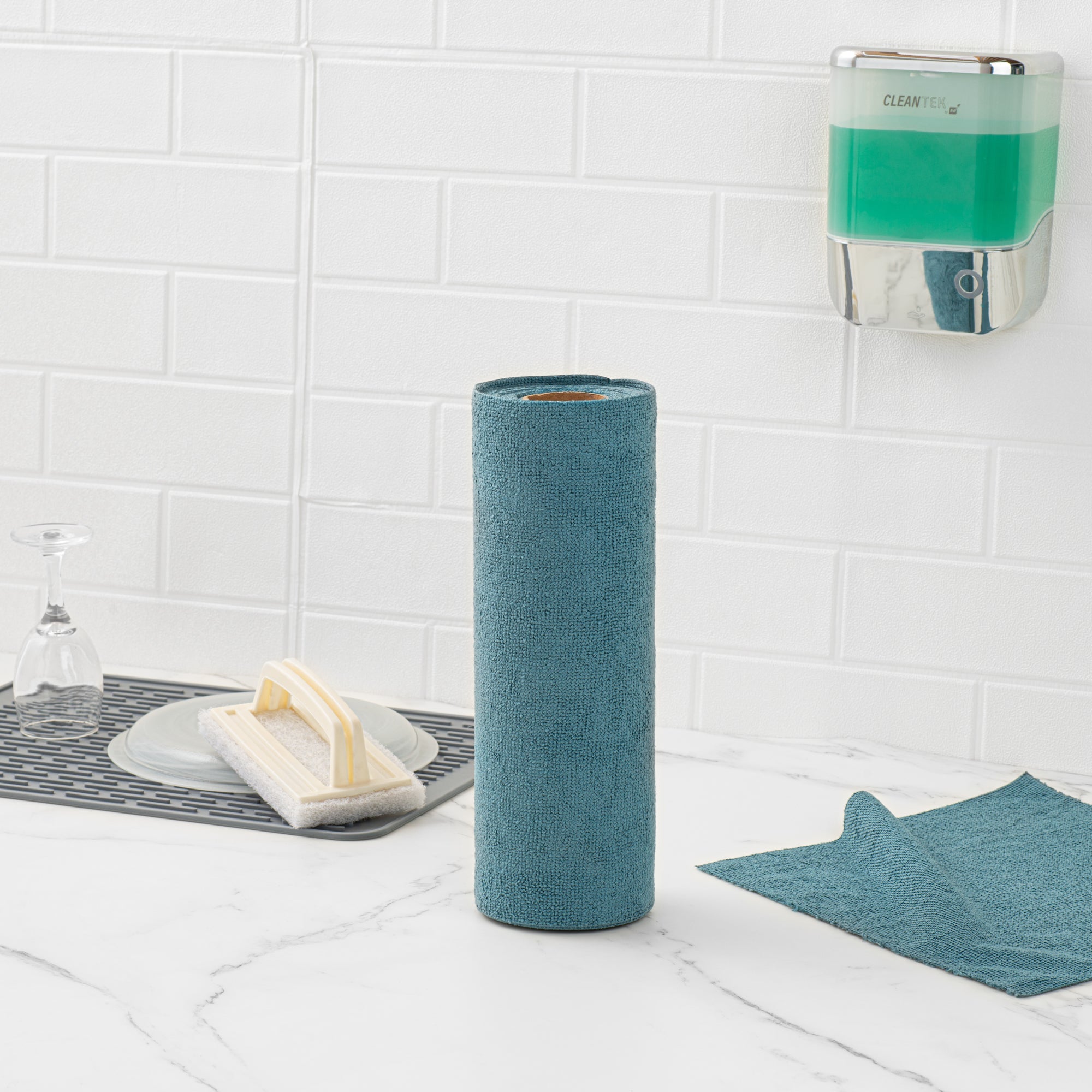Clean Tek Professional Teal Microfiber General Purpose Towel Roll - Tear Away - 11 3/4" x 11 3/4" - 30 count box