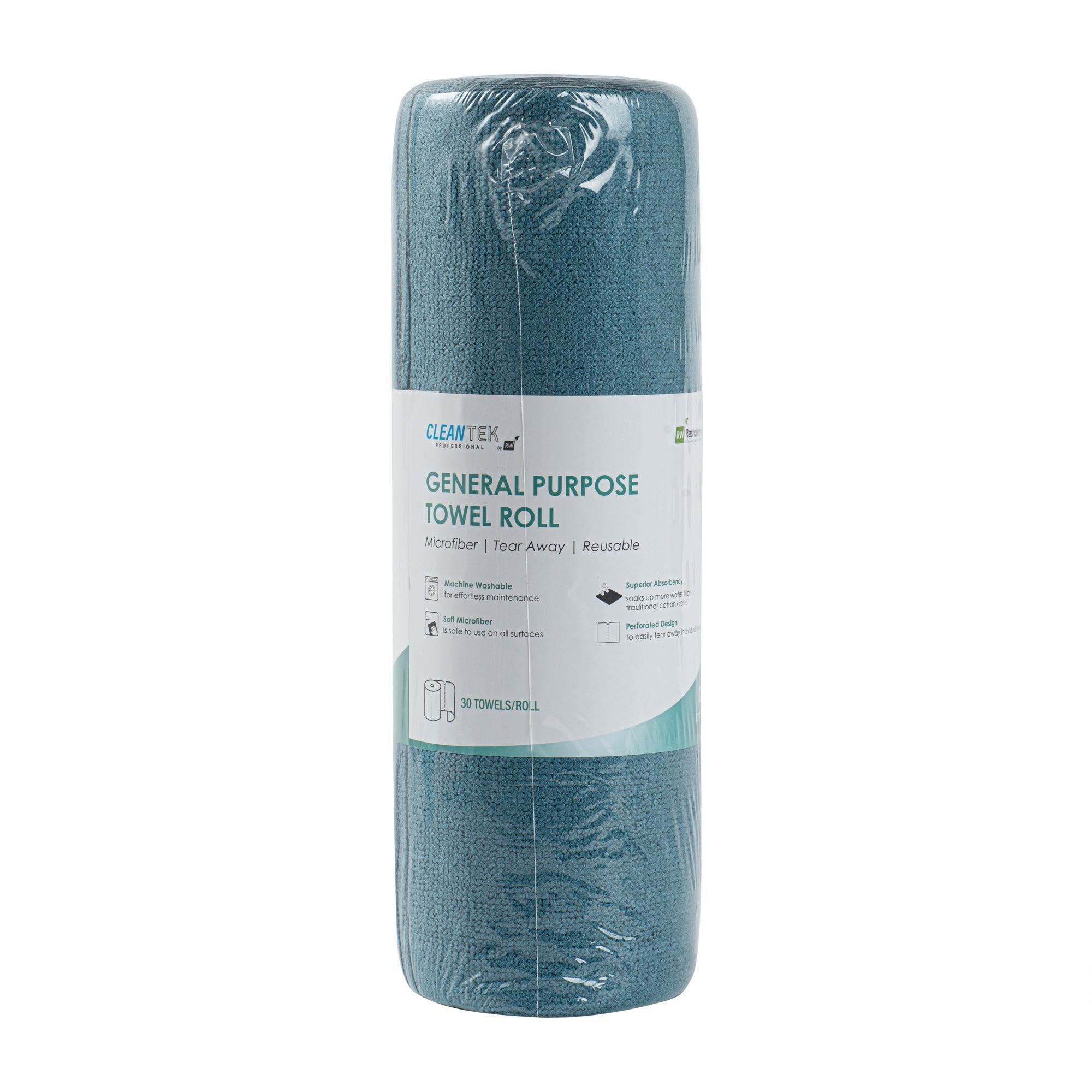Clean Tek Professional Teal Microfiber General Purpose Towel Roll - Tear Away - 11 3/4" x 11 3/4" - 300 count box