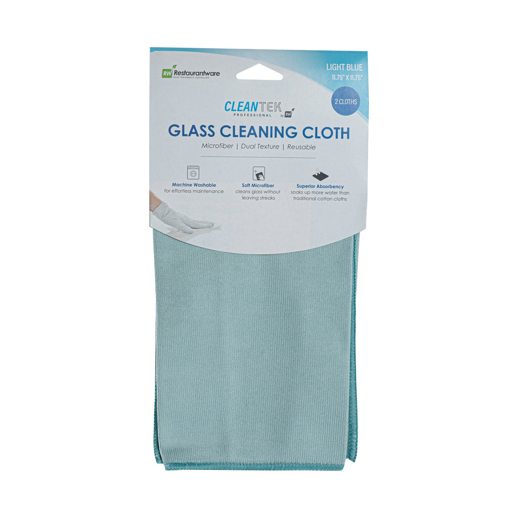 Clean Tek Professional Light Blue Microfiber Glass Cleaning Cloth - 11 3/4" x 11 3/4" - 2 count box