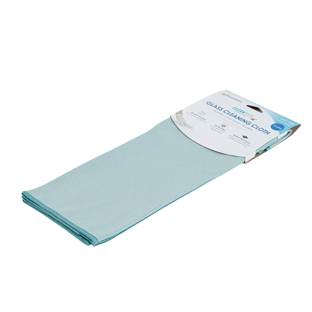 Clean Tek Professional Light Blue Microfiber Glass Cleaning Cloth - 15 3/4" x 15 3/4" - 2 count box