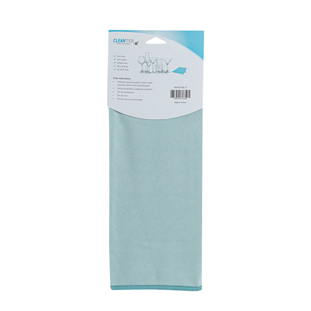 Clean Tek Professional Light Blue Microfiber Glass Cleaning Cloth - 15 3/4" x 15 3/4" - 2 count box