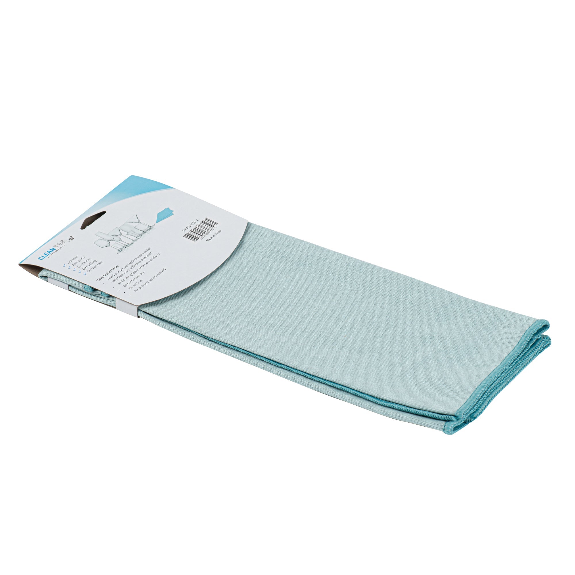 Clean Tek Professional Light Blue Microfiber Glass Cleaning Cloth - 15 3/4" x 15 3/4" - 2 count box