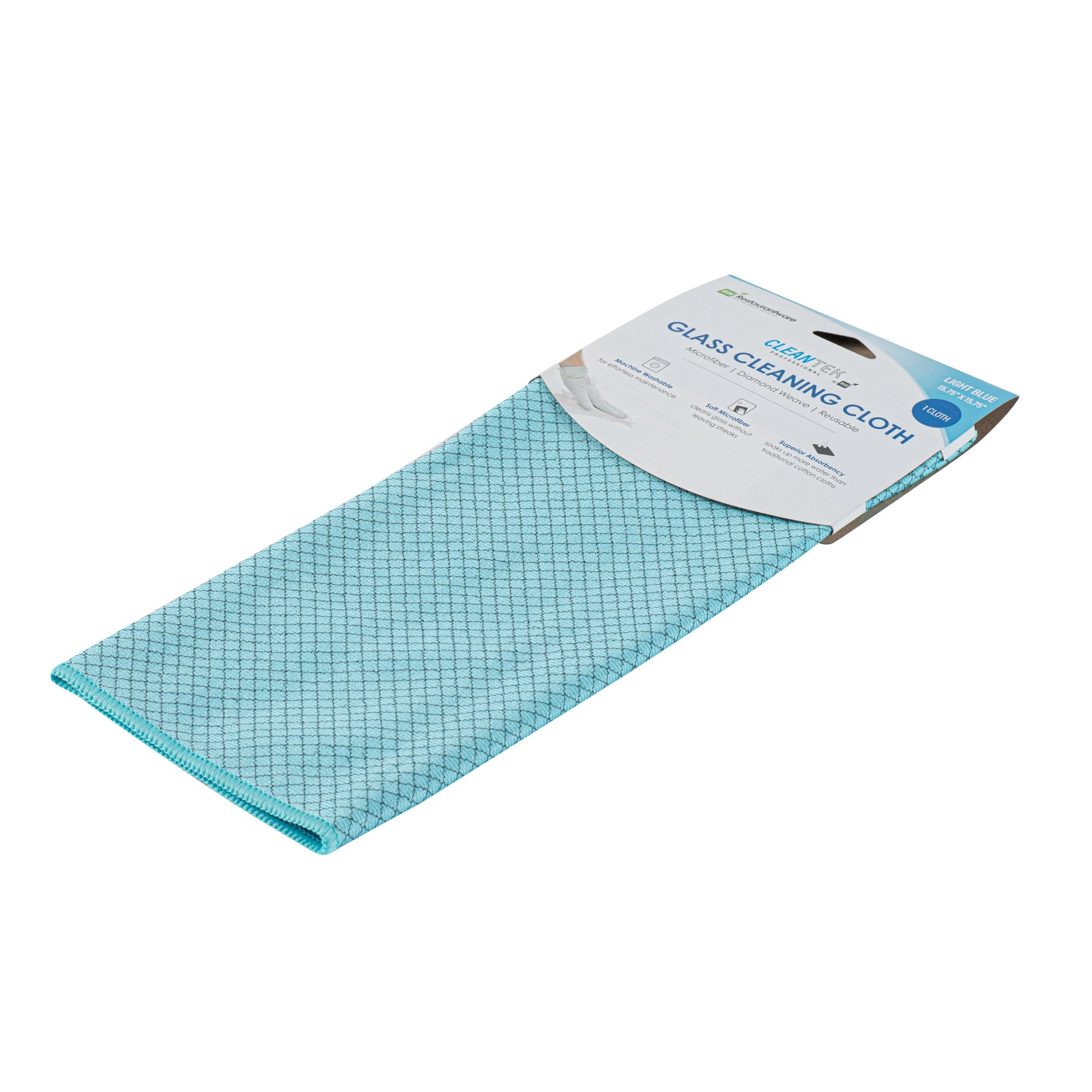 Clean Tek Professional Light Blue Microfiber Glass Cleaning Cloth - Diamond Weave - 15 3/4" x 15 3/4" - 1 count box