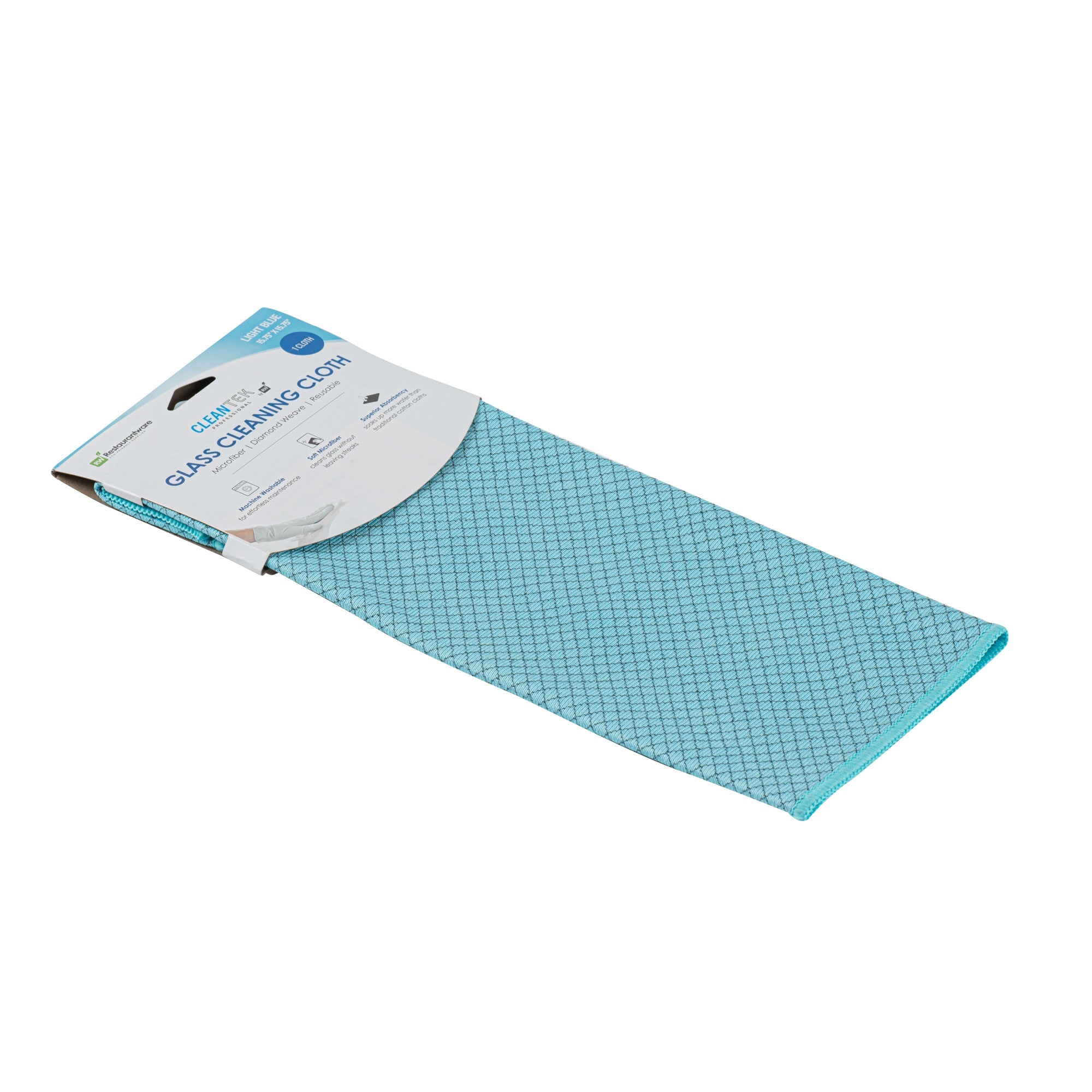 Clean Tek Professional Light Blue Microfiber Glass Cleaning Cloth - Diamond Weave - 15 3/4" x 15 3/4" - 1 count box
