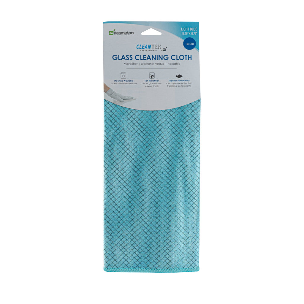 Clean Tek Professional Light Blue Microfiber Glass Cleaning Cloth - Diamond Weave - 15 3/4" x 15 3/4" - 100 count box
