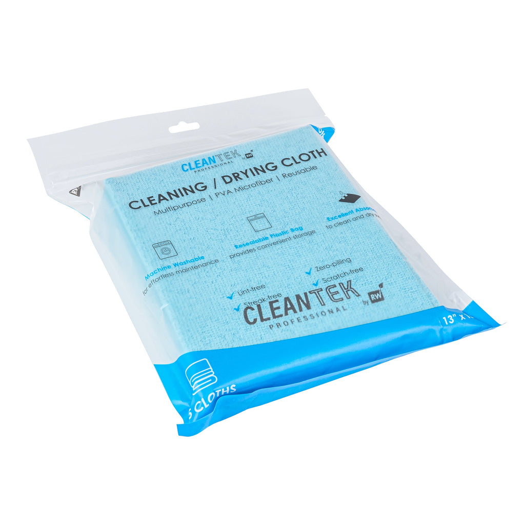 Clean Tek Professional Blue Microfiber Cleaning / Drying Cloth - 13'' x 15'' - 5 count box
