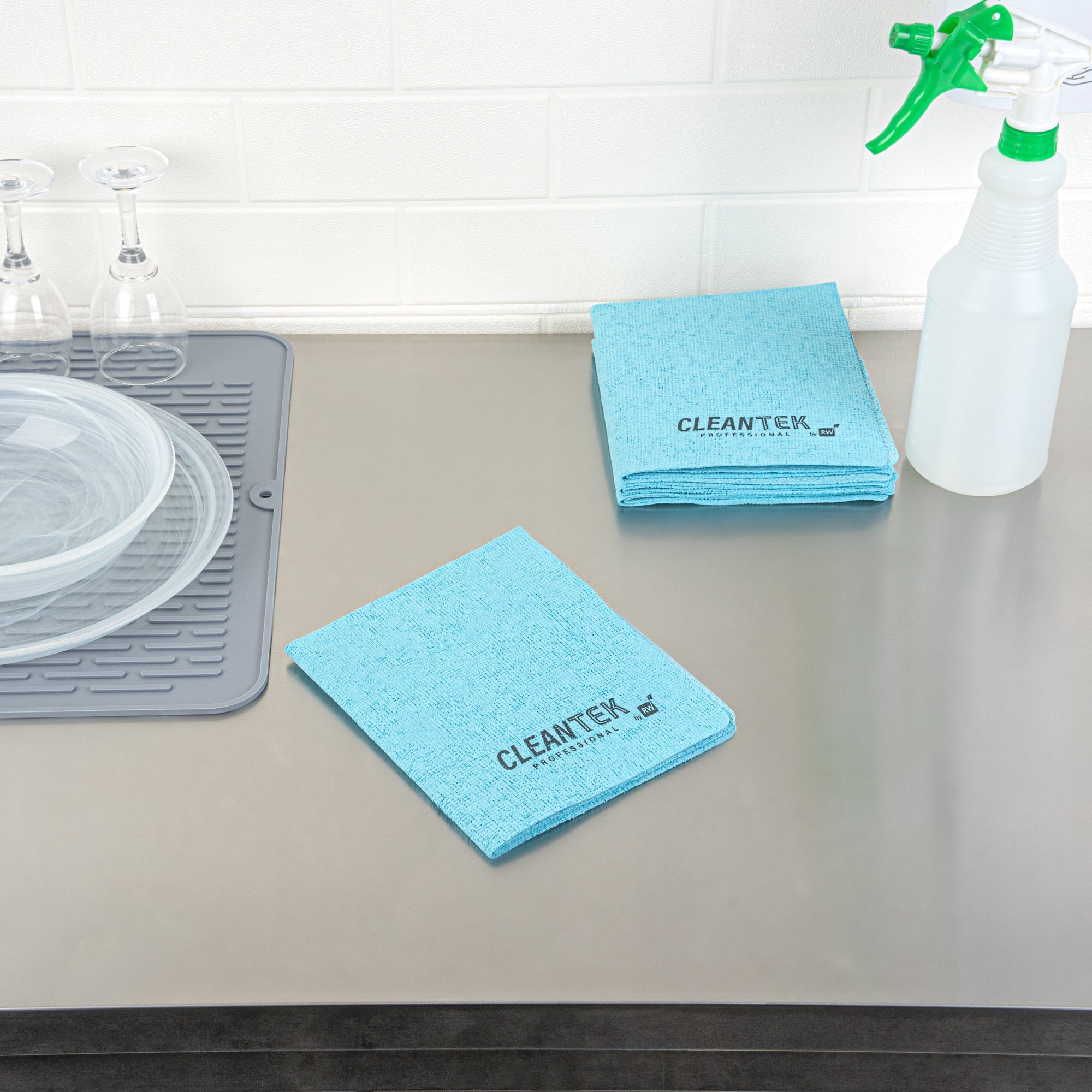 Clean Tek Professional Blue Microfiber Cleaning / Drying Cloth - 13'' x 15'' - 5 count box