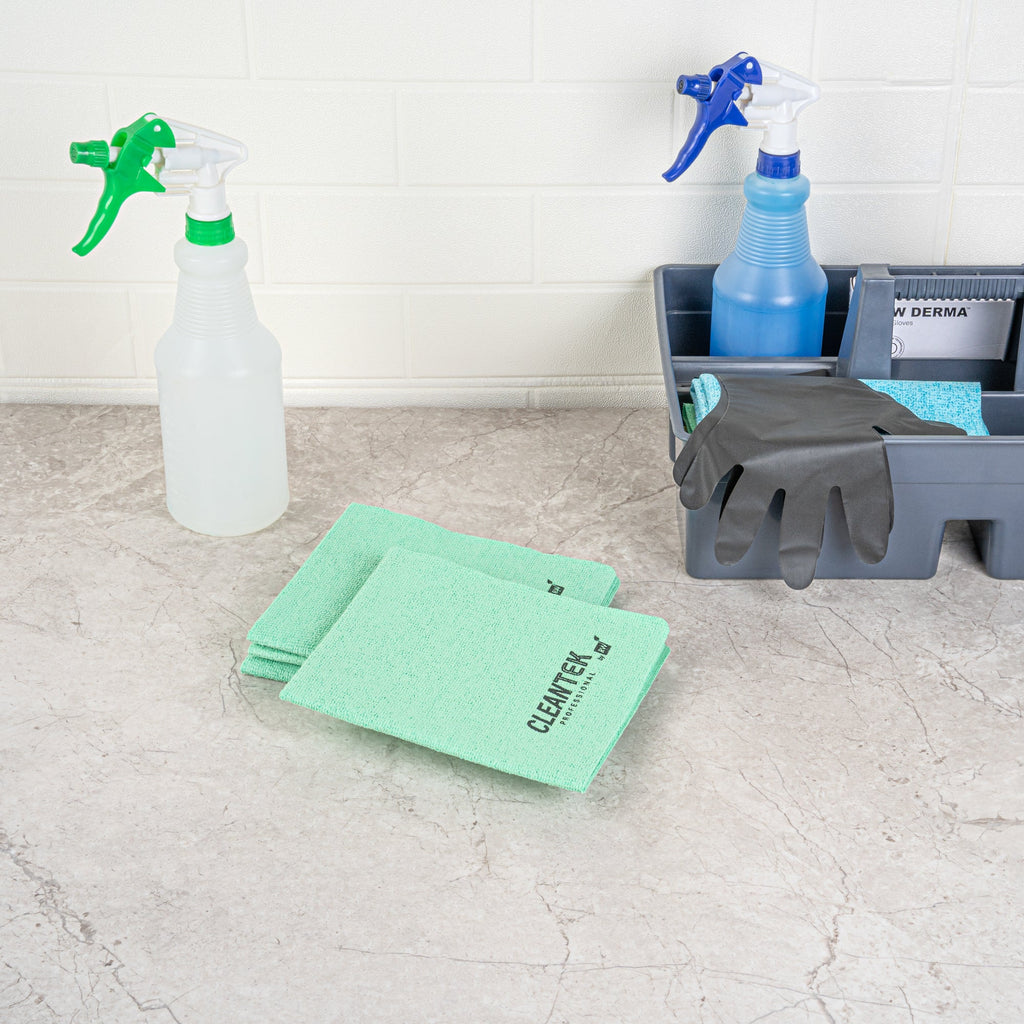 Clean Tek Professional Green Microfiber Cleaning / Drying Cloth - 13'' x 15'' - 5 count box