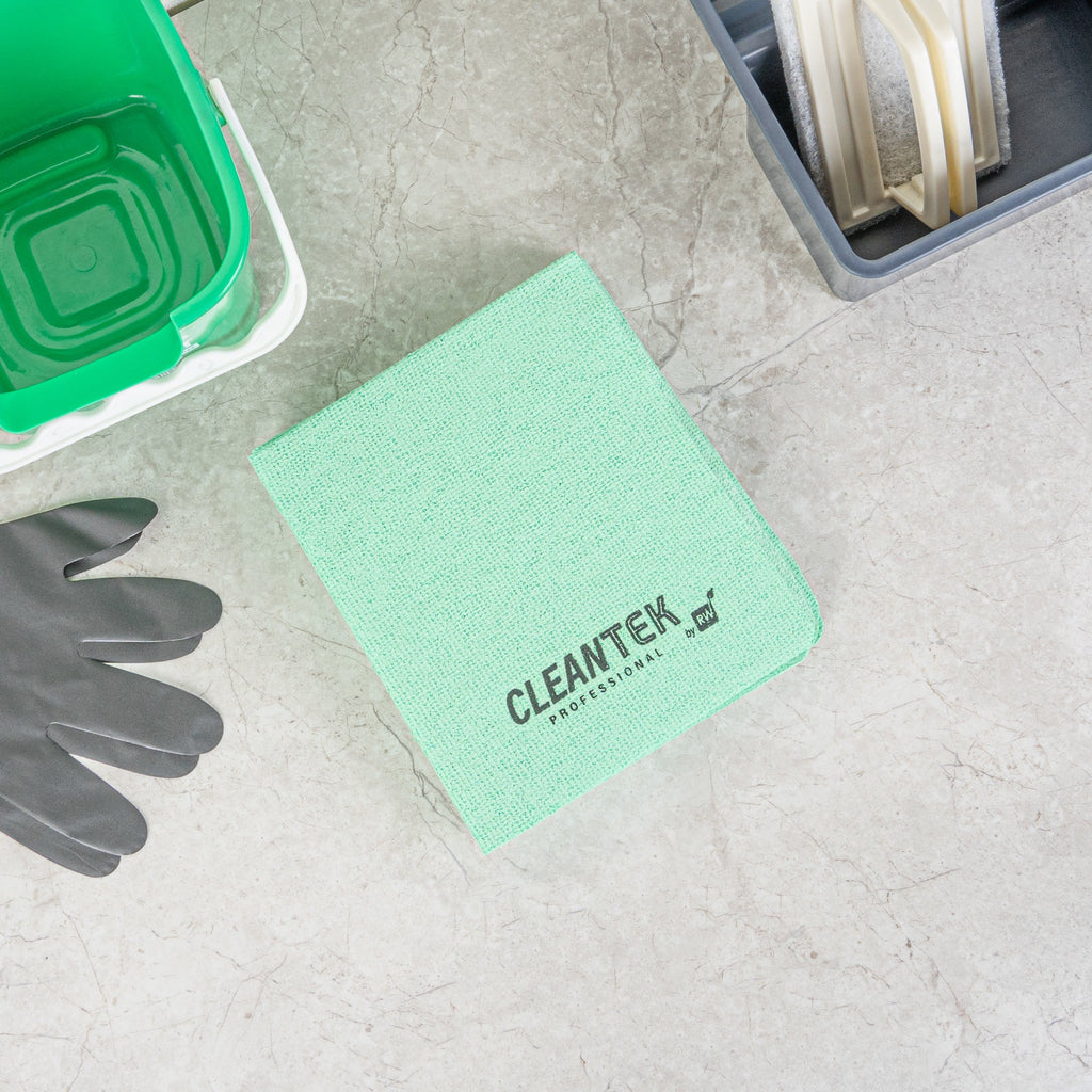 Clean Tek Professional Green Microfiber Cleaning / Drying Cloth - 13'' x 15'' - 100 count box
