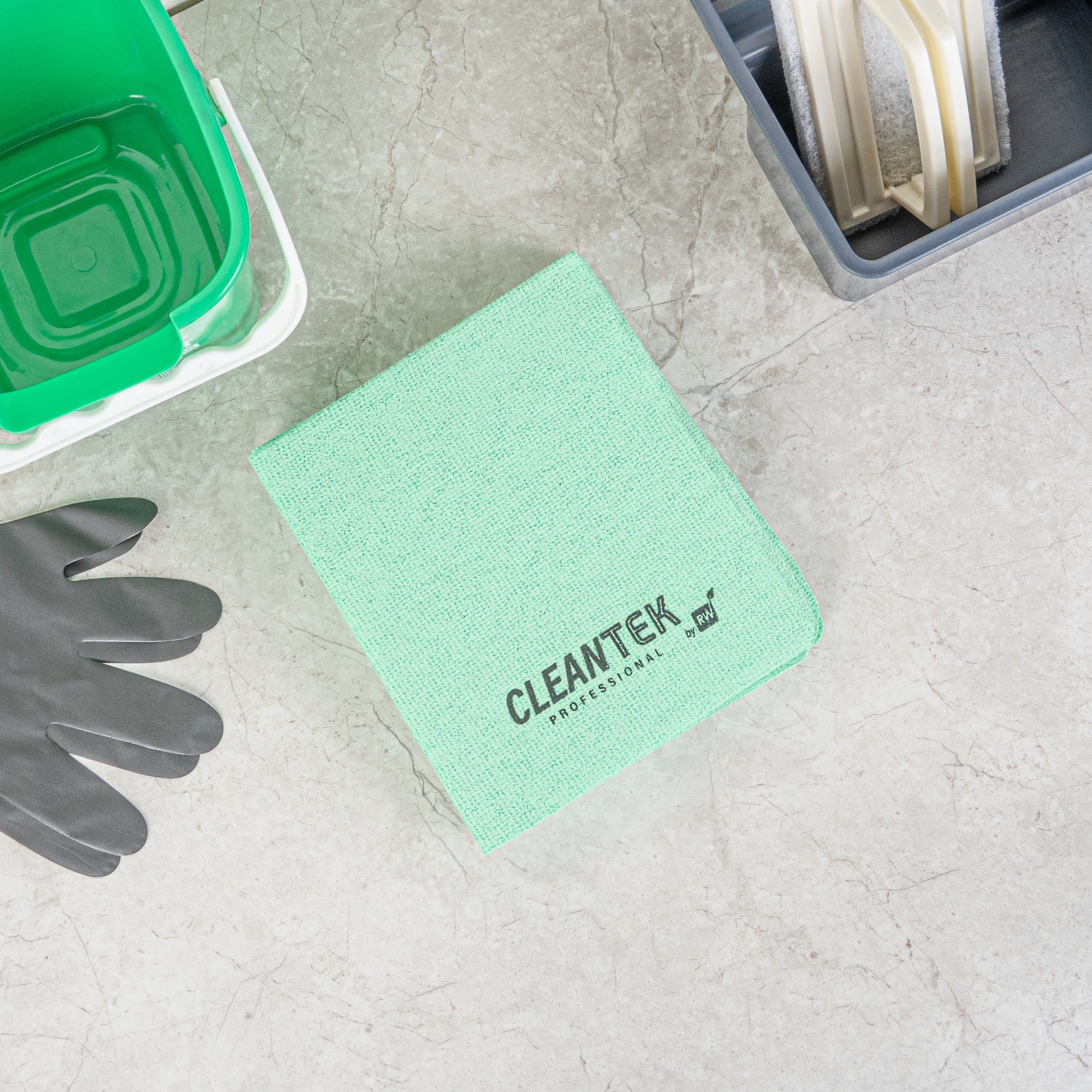 Clean Tek Professional Green Microfiber Cleaning / Drying Cloth - 13'' x 15'' - 100 count box