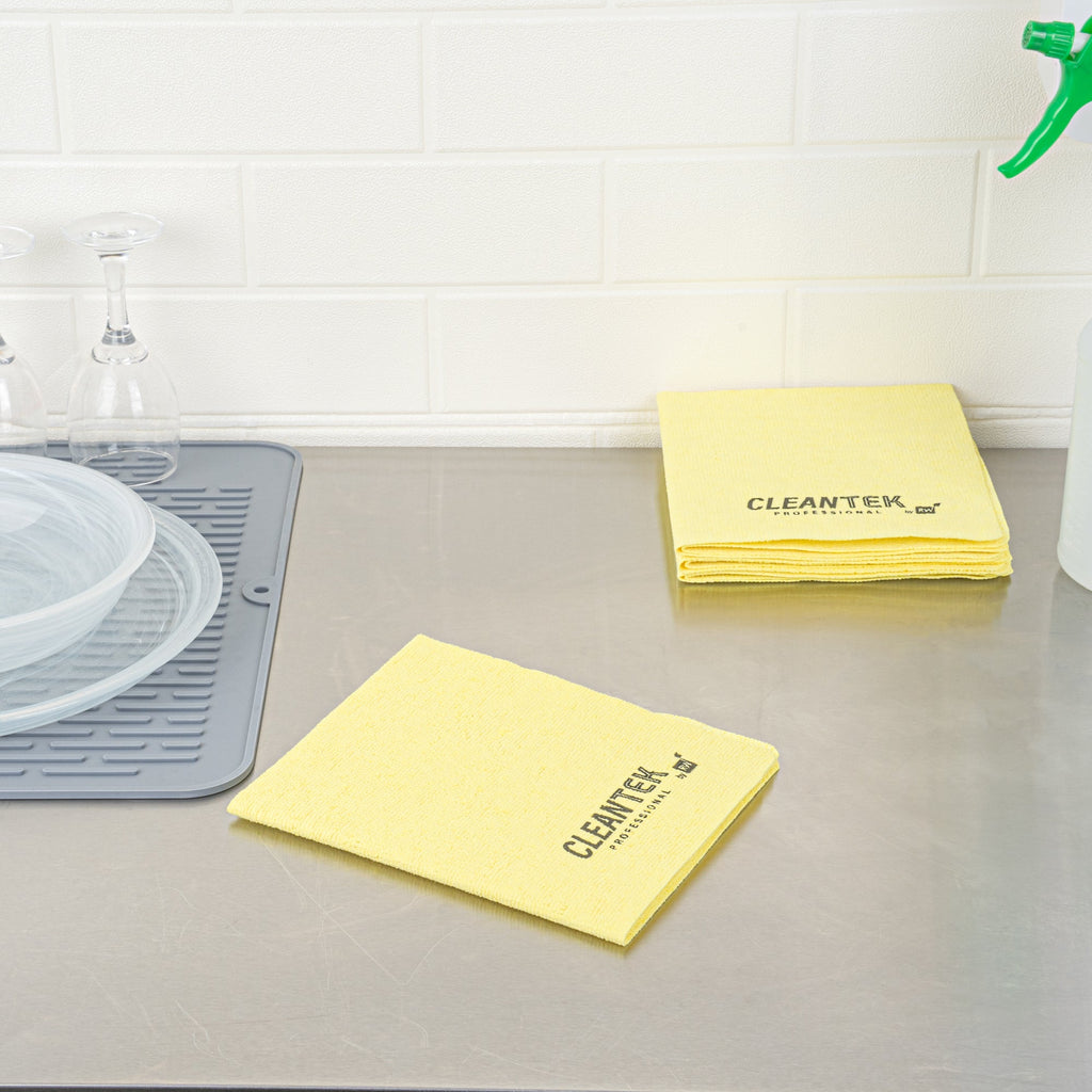 Clean Tek Professional Yellow Microfiber Cleaning / Drying Cloth - 13'' x 15'' - 100 count box