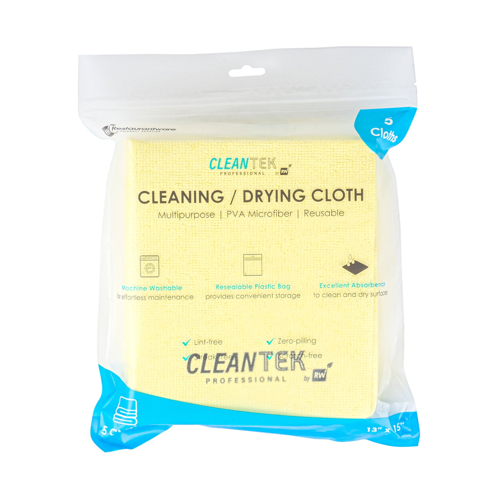 Clean Tek Professional Yellow Microfiber Cleaning / Drying Cloth - 13'' x 15'' - 5 count box