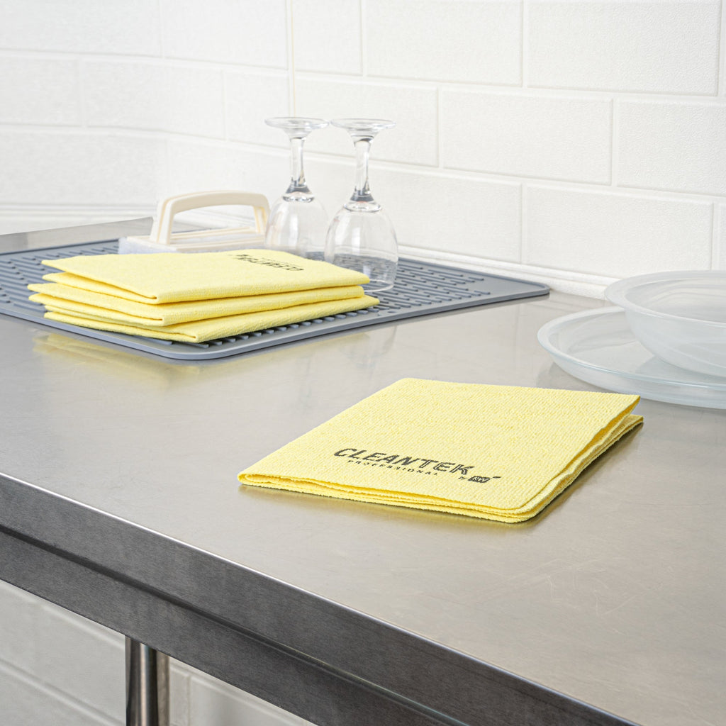 Clean Tek Professional Yellow Microfiber Cleaning / Drying Cloth - 13'' x 15'' - 5 count box