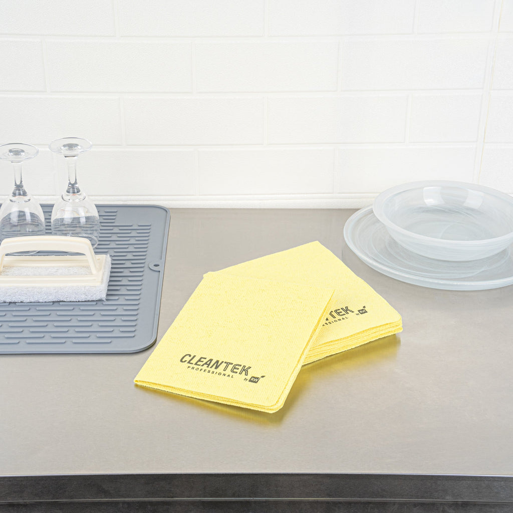 Clean Tek Professional Yellow Microfiber Cleaning / Drying Cloth - 13'' x 15'' - 5 count box