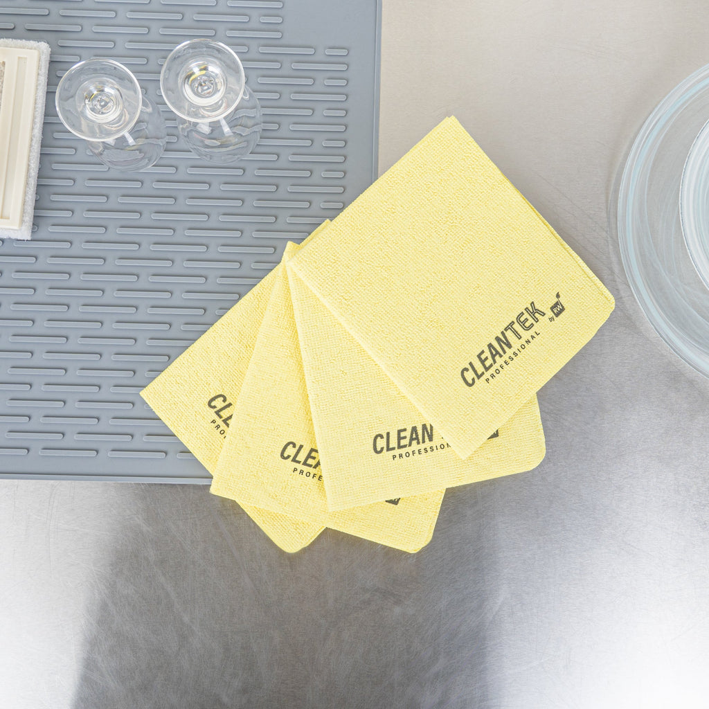 Clean Tek Professional Yellow Microfiber Cleaning / Drying Cloth - 13'' x 15'' - 5 count box