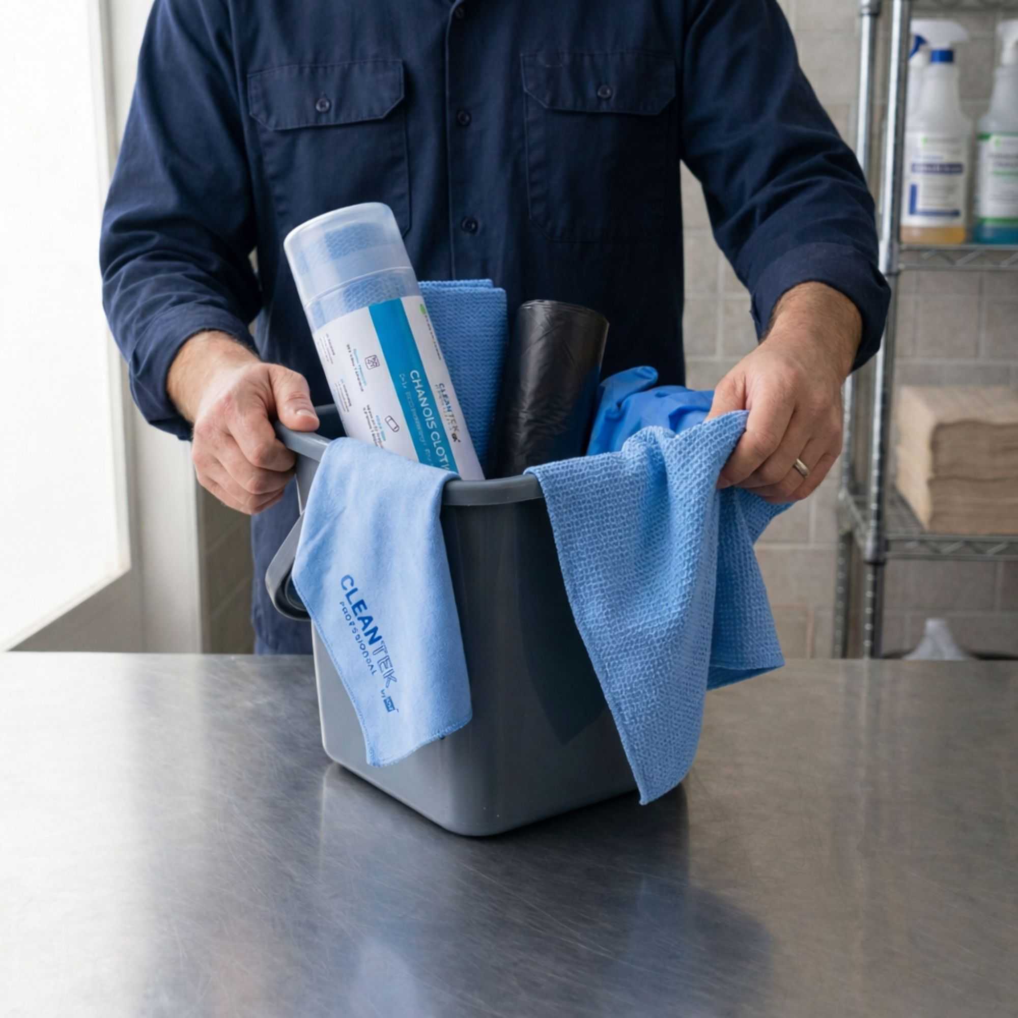 Clean Tek Professional Blue 3D Chamois Cloth - with Storage Tube - 25 1/4'' x 17'' - 1 count box