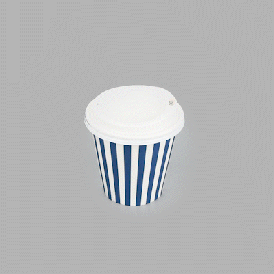 Restpresso 8 oz Blue and White Stripe Paper Single Wall Coffee Cup - with White Lid - 3 1/2"x 3 1/2"x 4" - 20 count box